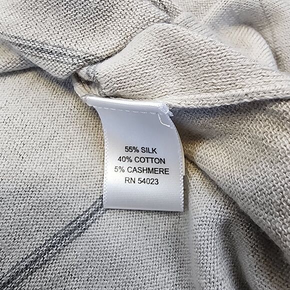 Banana Republic Sweater Mens XL Gray Striped Silk Cashmere Blend V Neck Preppy - Picture 16 of 16